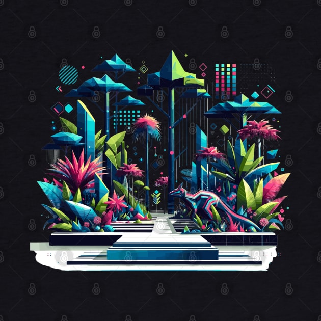 Cyber Jungle: Geometric Digital Rainforest by Graphic Wonders Emporium